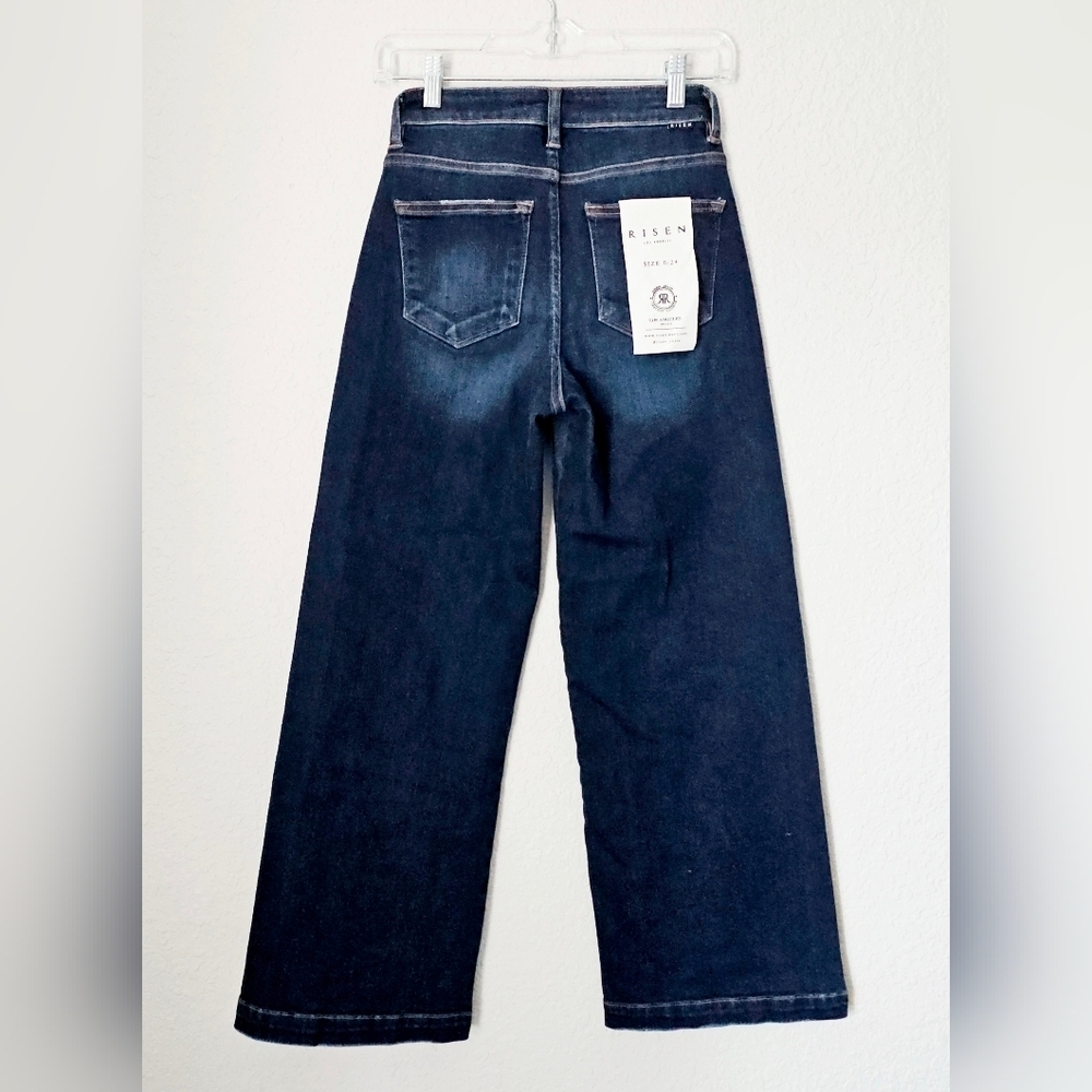 Risen HR Dark Wash Classic Wide Leg Cropped Denim Jeans Office Various NEW - Picture 12 of 16
